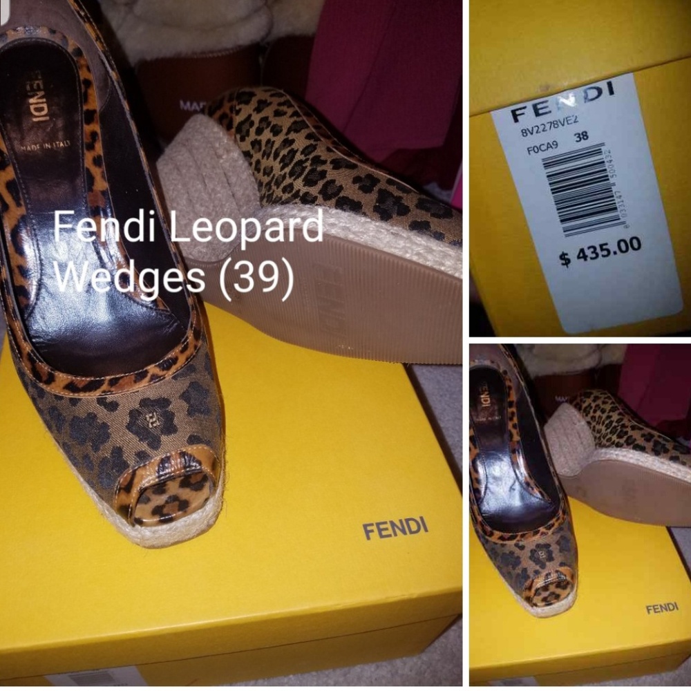 Fendi Wedge Espadrilles Leopard Logo
